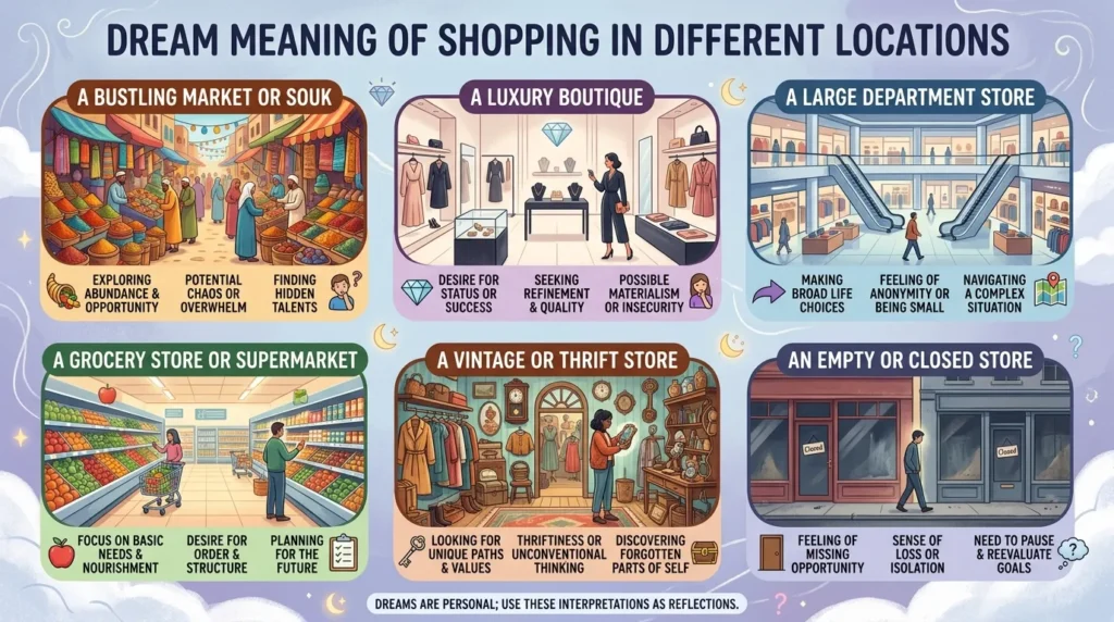 Dream Meaning of Shopping in Different Locations